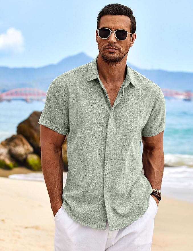 Levoire | Chemise Lin Manches Courtes Vert