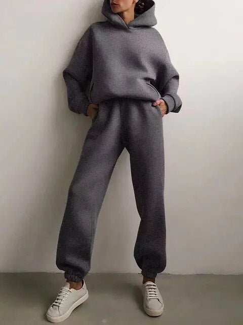 Levoire | Ensemble De Jogging À Capuche Confortable Pour Femmes Gris foncé