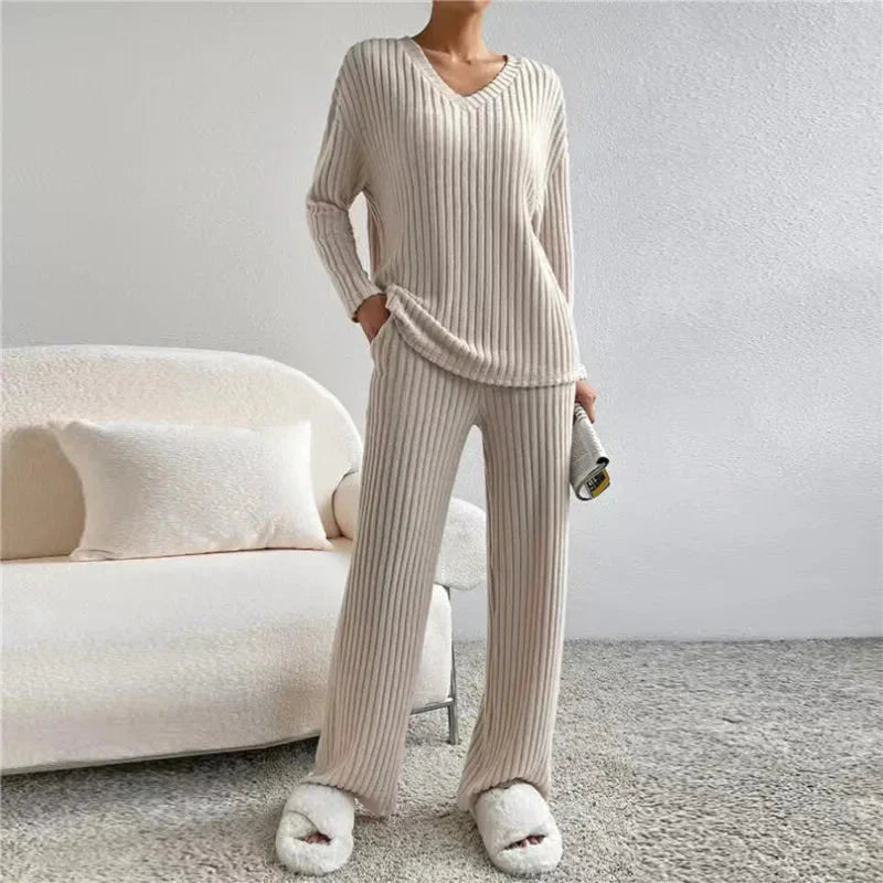 Levoire | Ensemble De Pyjama Doux À Manches Longues En Deux Pièces Pour Femmes Abricot