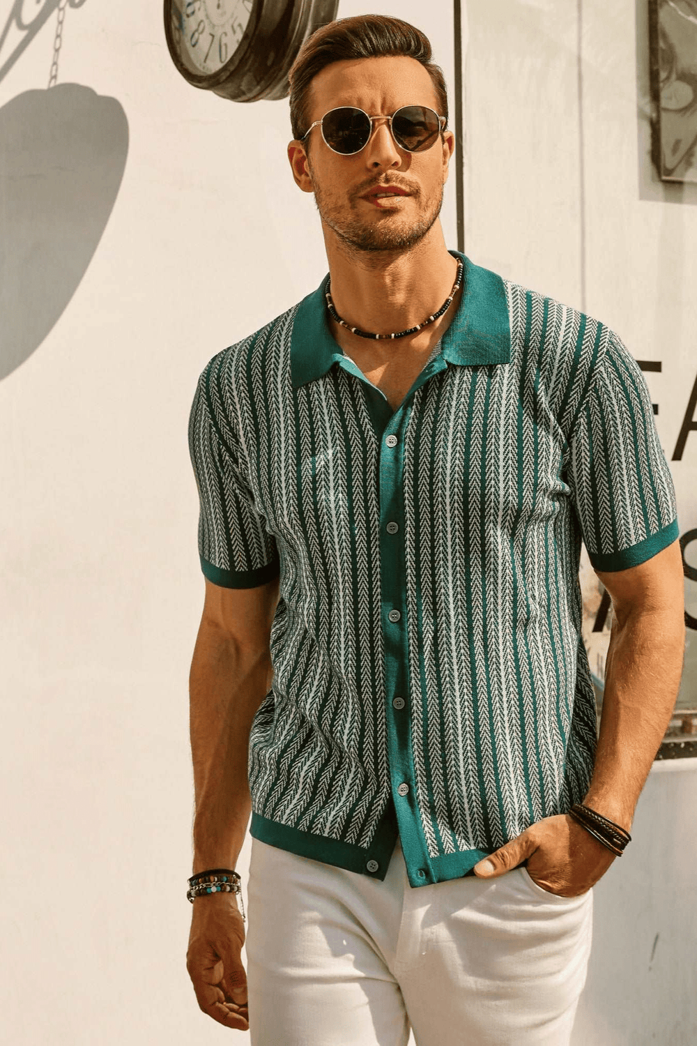 Levoire | Chemise rétro rayée vintage pour homme Vert