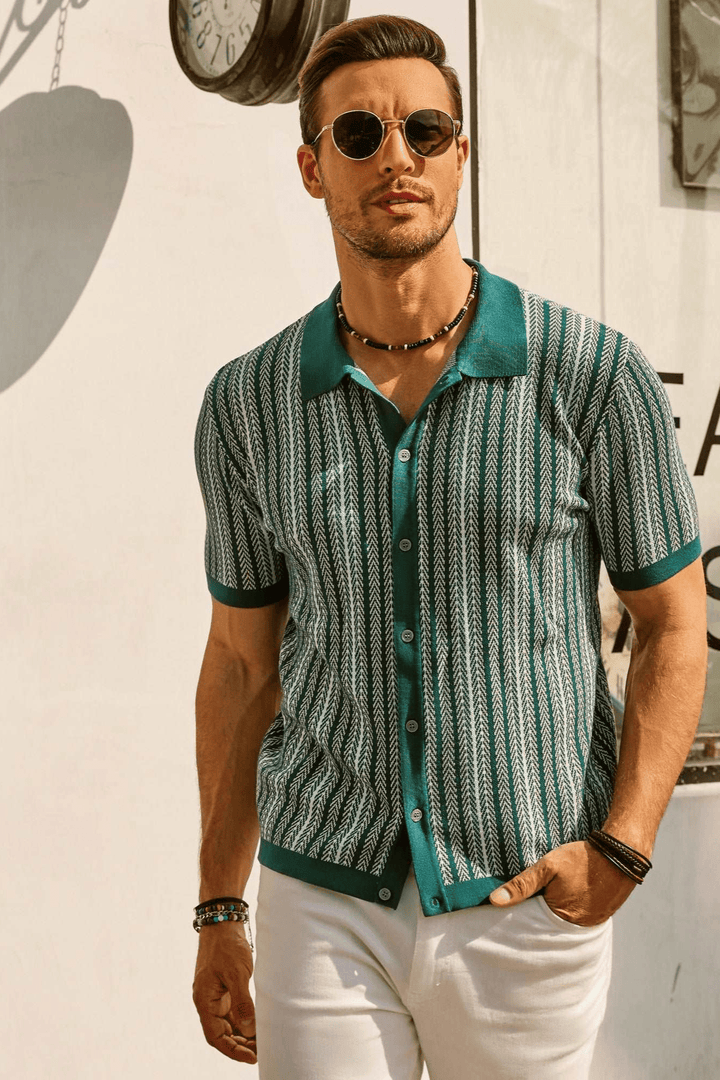 Levoire | Chemise rétro rayée vintage pour homme Vert