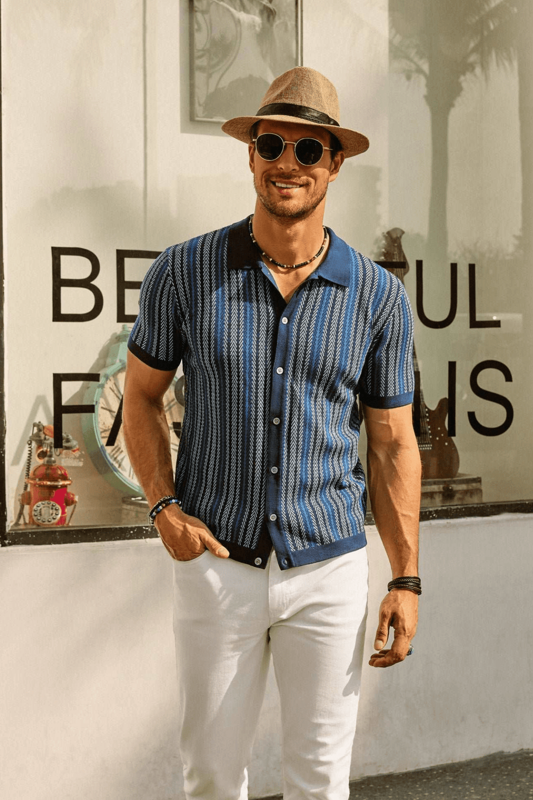 Levoire | Chemise rétro rayée vintage pour homme Bleu