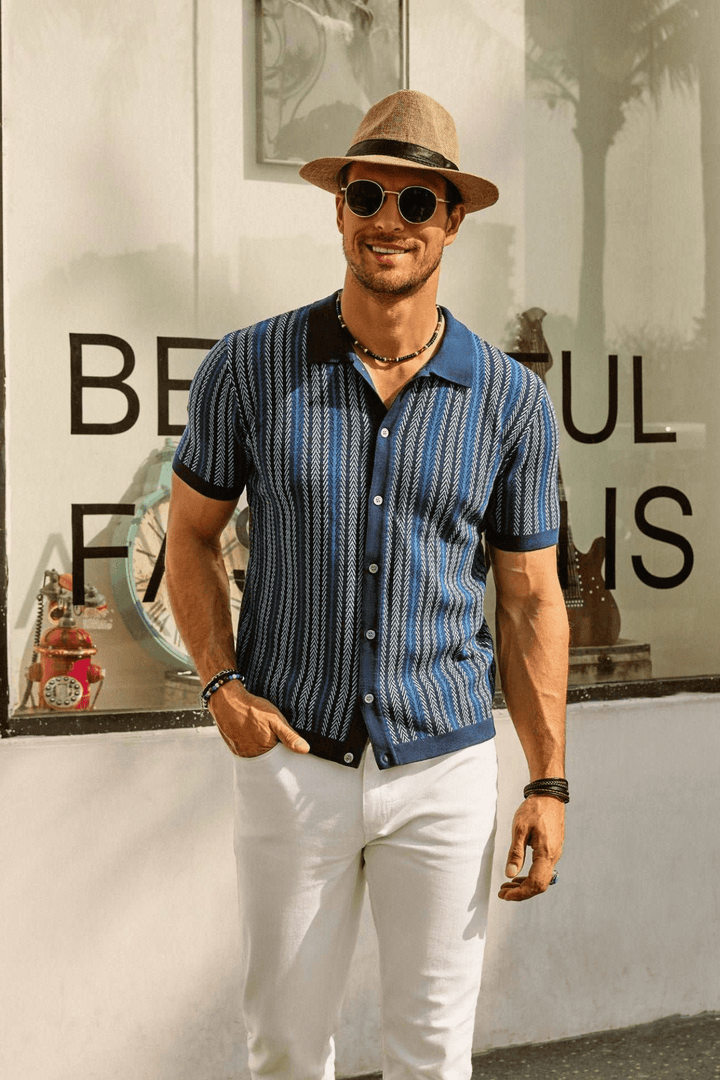 Levoire | Chemise rétro rayée vintage pour homme Bleu