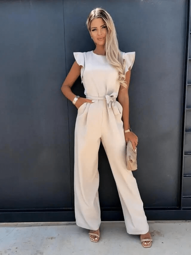 Levoire | Combinaison jambes larges avec ceinture Beige