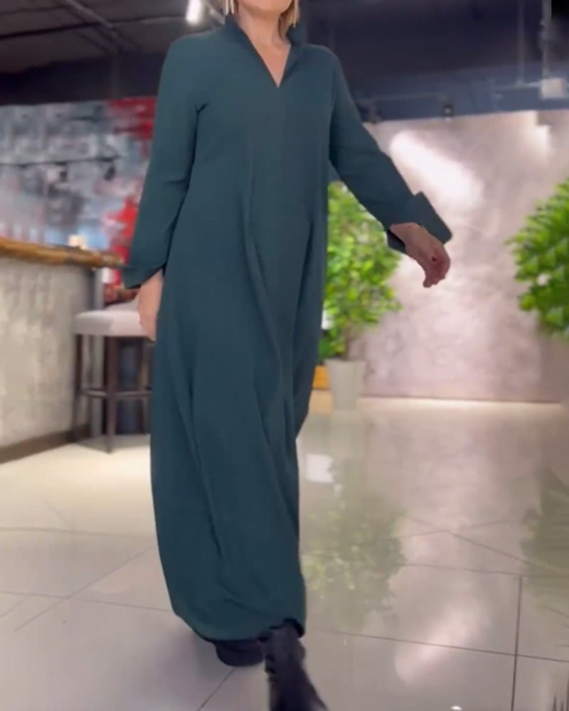 Levoire | Robe Longue Décontractée Avec Revers Et Fente Latérale Vert