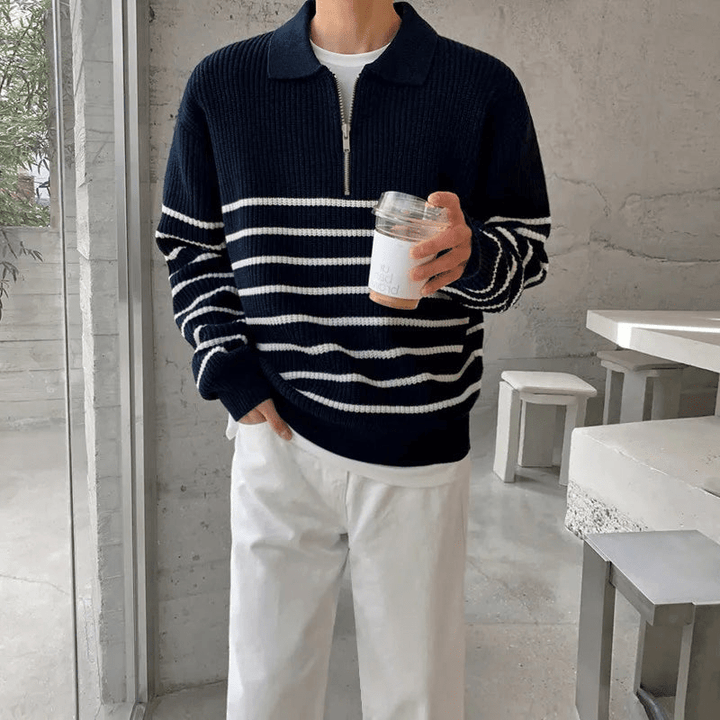 Levoire | Pull en tricot rayé moderne pour hommes, pull, sweat, gilet Bleu