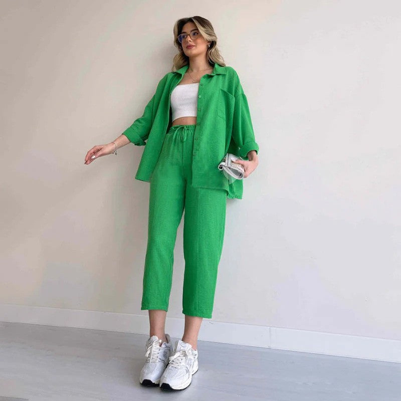 Levoire | Deux Pièces Lin Élégant Femme Vert