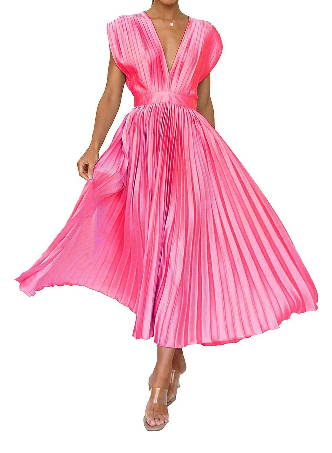 Levoire | Robe D'Été Sans Bretelles À Encolure Ronde Robe Légère Décontractée Rose rouge