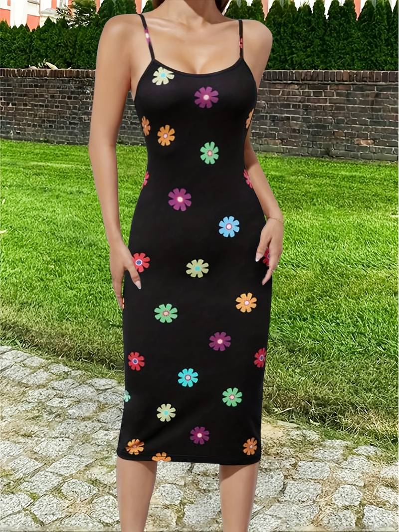Levoire | Robe Fourreau Avec Imprimé Floral Et Bretelles Spaghetti