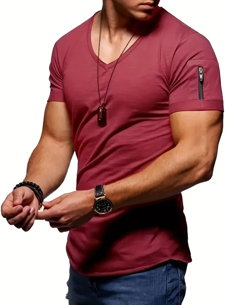 Levoire | T-Shirt À Col En V Pour Hommes Bourgogne