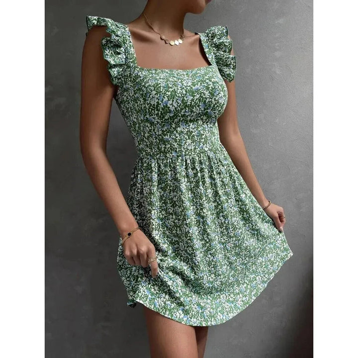 Levoire | Robe à volants sans bretelles en tissu d'été Vert