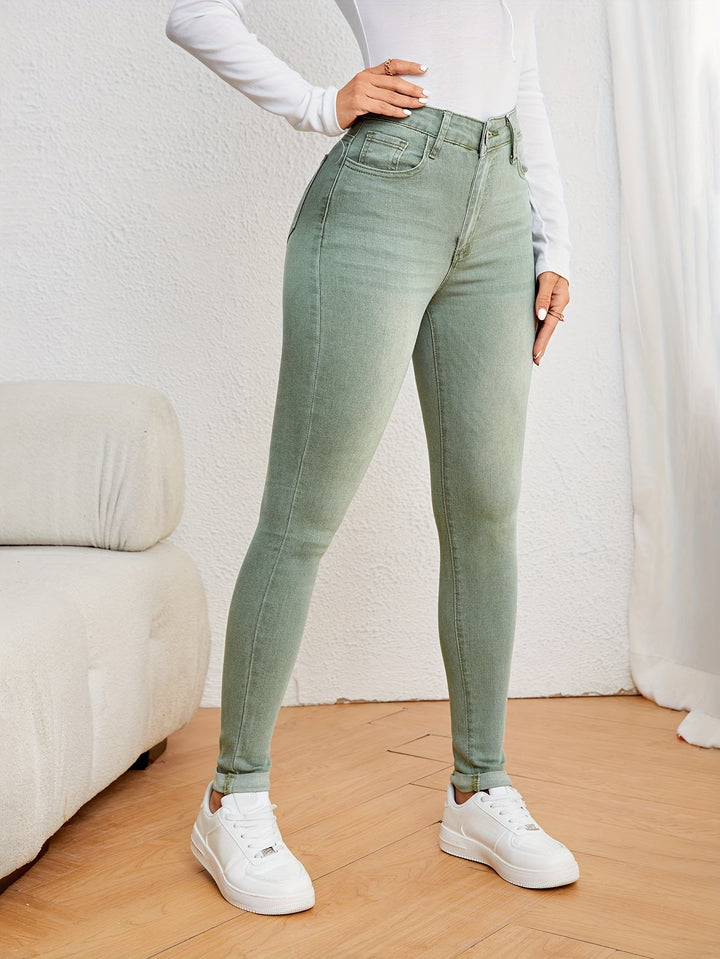 Levoire | Vert Olive Jeans Slim Fit Taille Haute Denim Élastique Couleur matcha