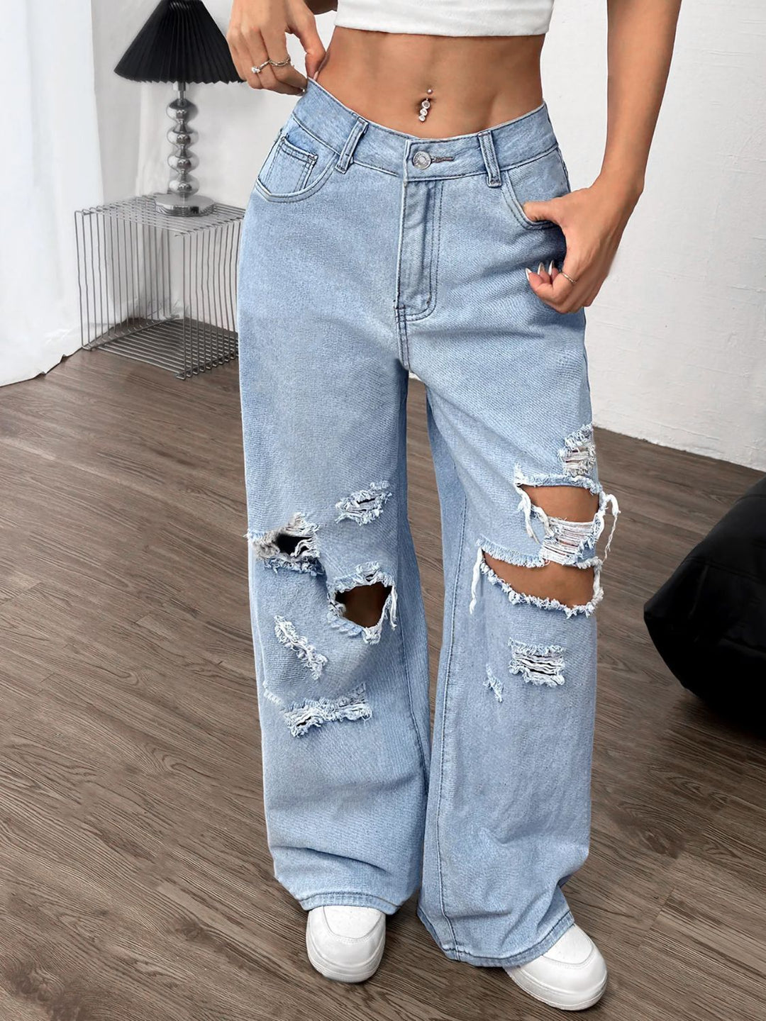 Levoire | Jeans À Largeur Déchirée Avec Poches Bleu clair