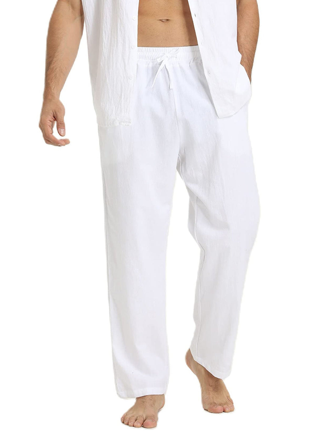 Levoire | Coton Lin Pantalons Homme Pour Une Coupe Décontractée Blanc