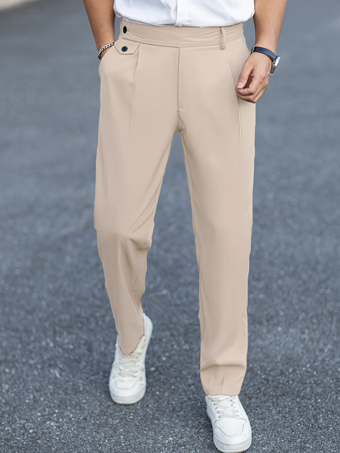 Levoire | Pantalon En Polyester De Style Cueilleur De Raisin Avec Détail À Boutons Abricot