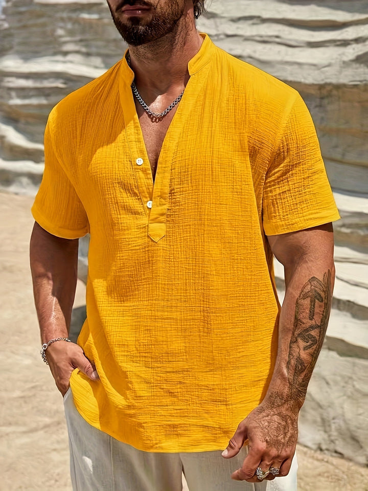 Levoire | Chemise Henley En Coton Pour Hommes À Manches Courtes