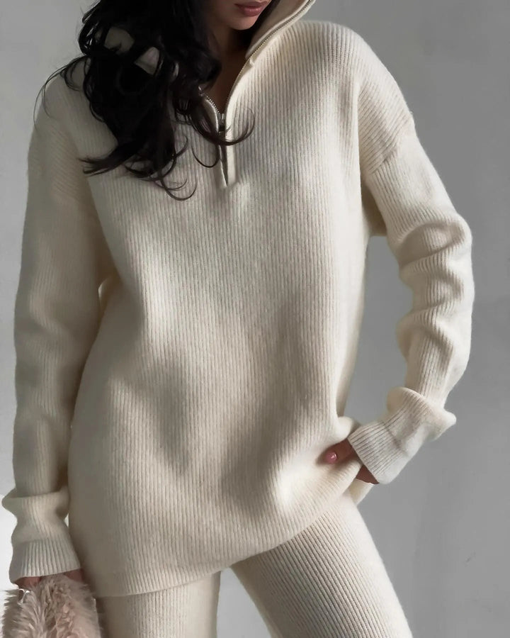 Levoire | Robe en tricot avec revers et fermeture éclair à mi-longueur Abricot