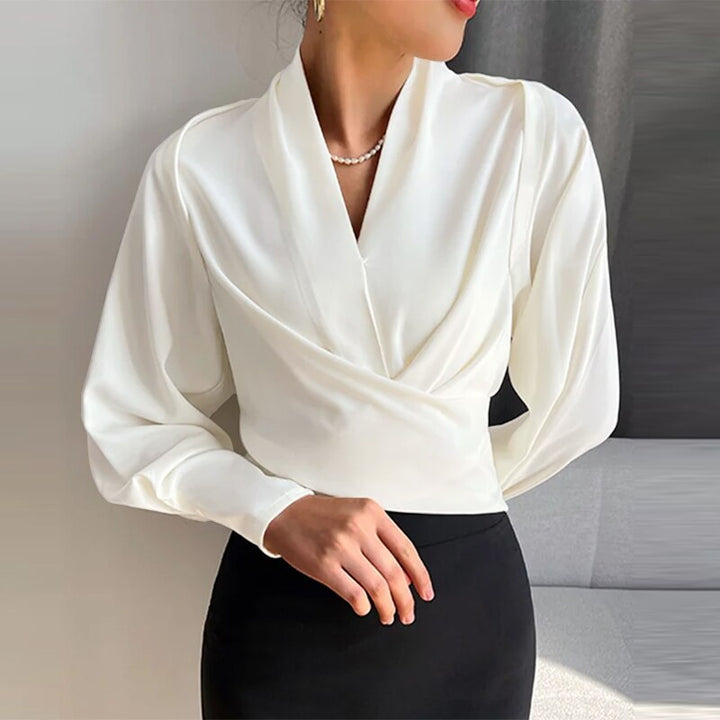 Levoire | Élégante Chemise Femme Drapée À Manches Longues Blanc