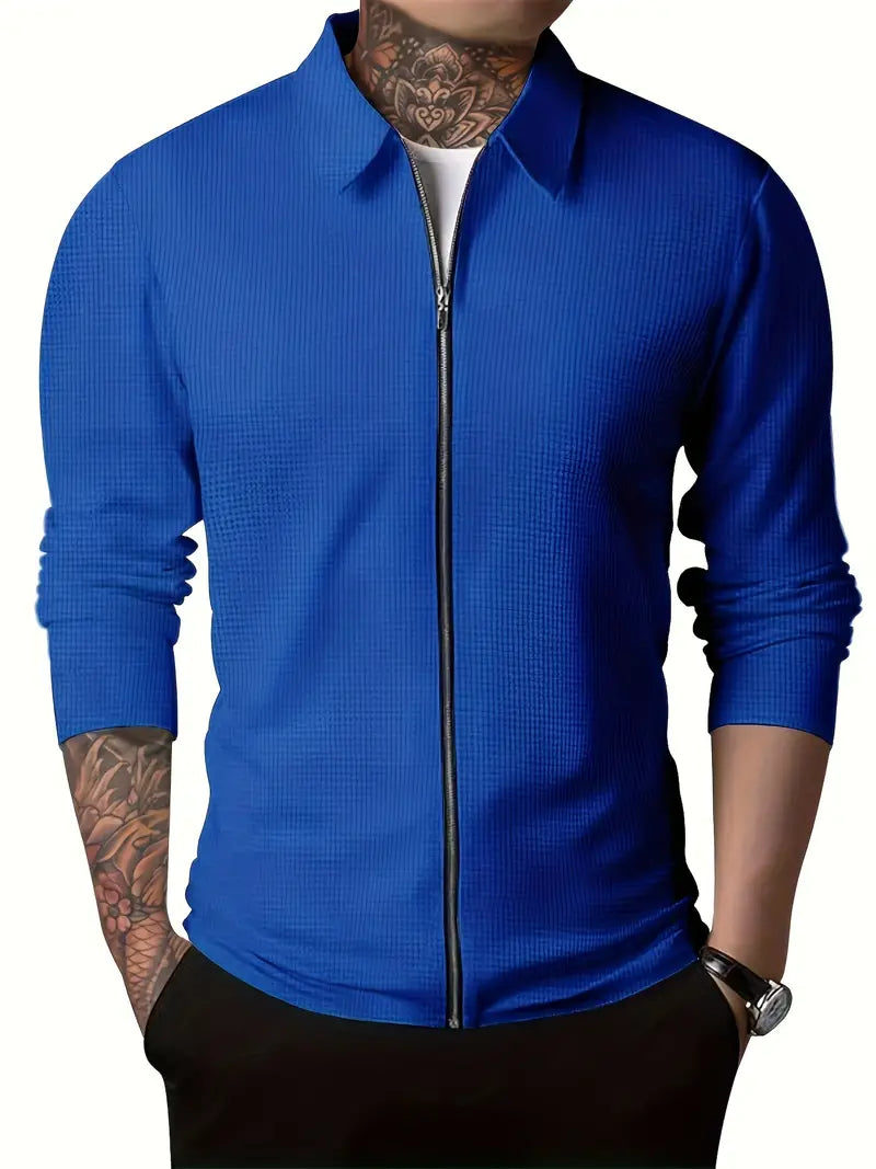 Levoire | Veste Décontractée Pour Hommes Avec Fermeture Éclair Et Col Retourné Pour Hommes Bleu roi