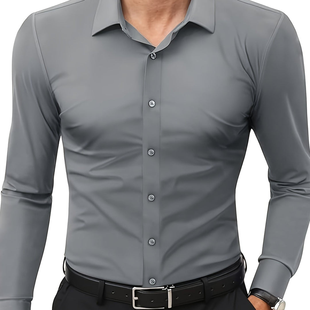 Levoire | Slim Fit Stretch Chemise Homme Boutonnée gris