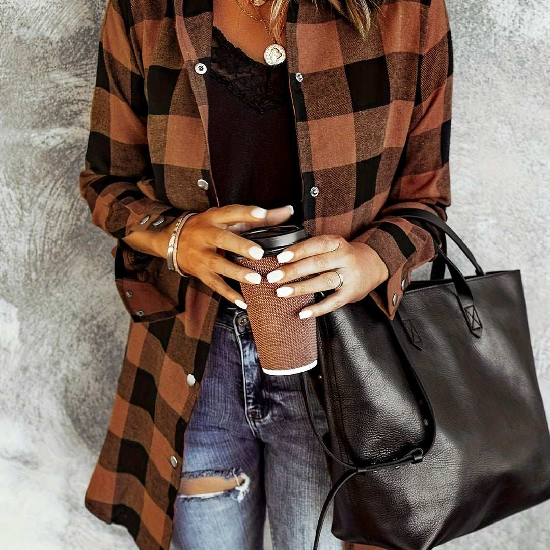 Levoire | Ruutu Rennosti Longue Manche Chemise Marron foncé