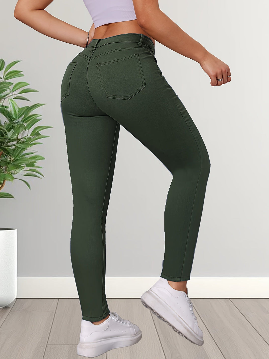 Levoire | Pantalons Skinny Stretch Olive Chic Taille Haute