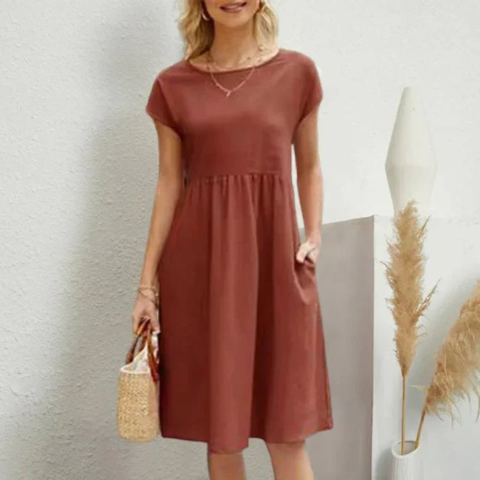 Levoire | Robe En Coton Pour Femmes Avec Col Rond Orange