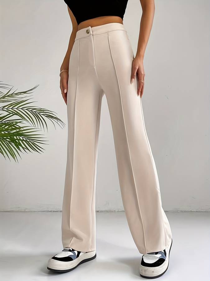 Levoire | Brun Clair Pantalon Taille Haute Beige Blanc