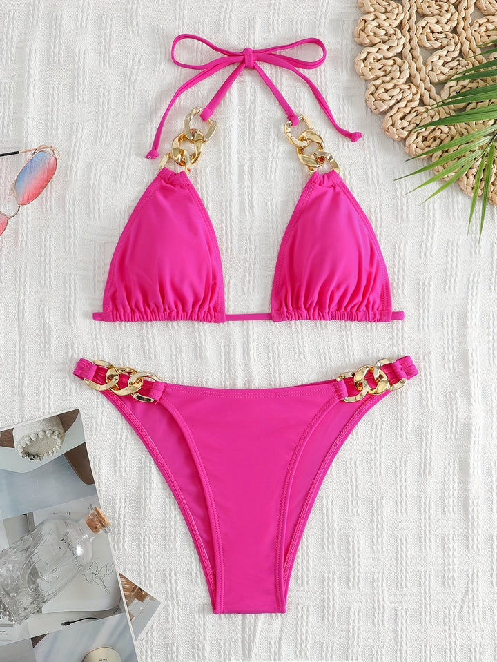 Levoire | Ensemble De Bikini Triangulaire Avec Ceinture À Chaînes Et Détails Pour Femmes