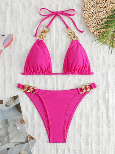 Levoire | Ensemble De Bikini Triangulaire Avec Ceinture À Chaînes Et Détails Pour Femmes