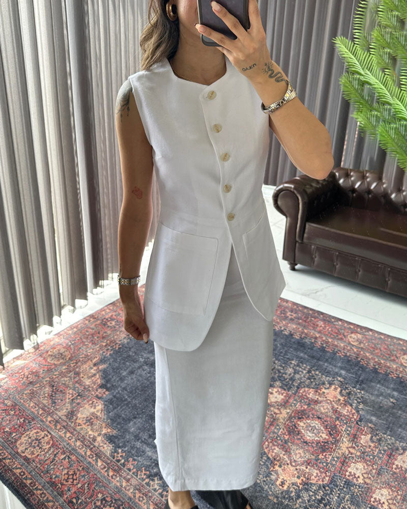Levoire | Robe Maxi Sans Manches Avec Fermeture À Boutons