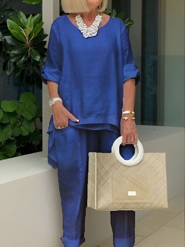 Levoire | Mode Tendance Ensemble À Demi-Manches Bleu