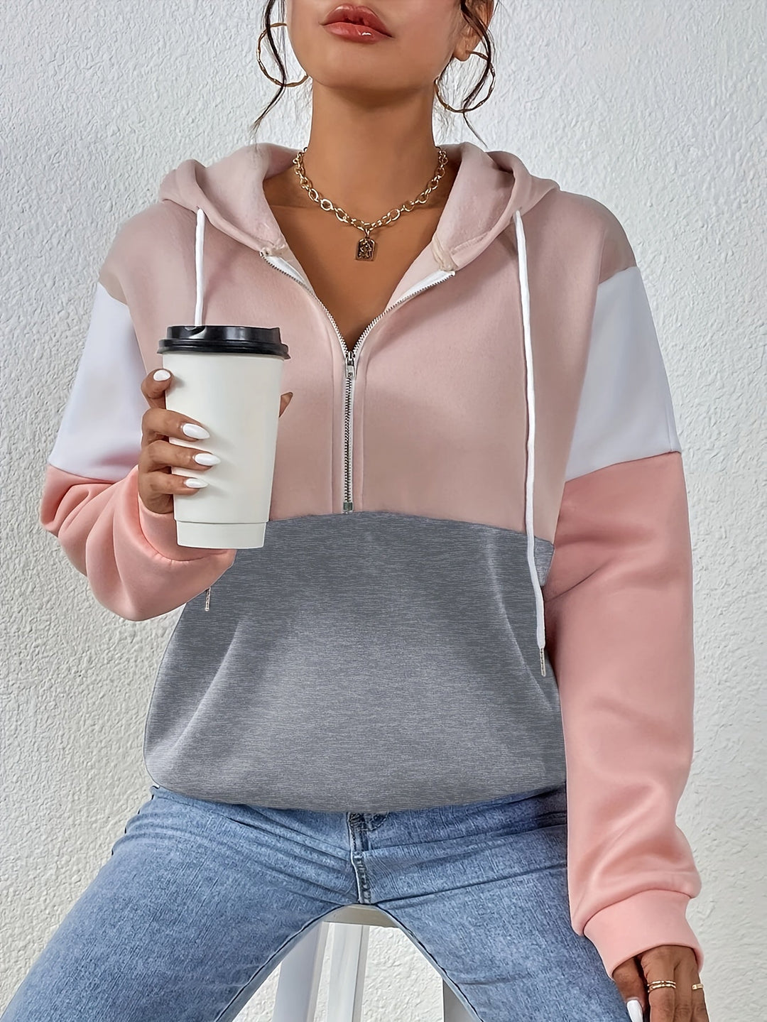 Levoire | Sweat À Capuche Zippé Élégant En Zones De Couleur