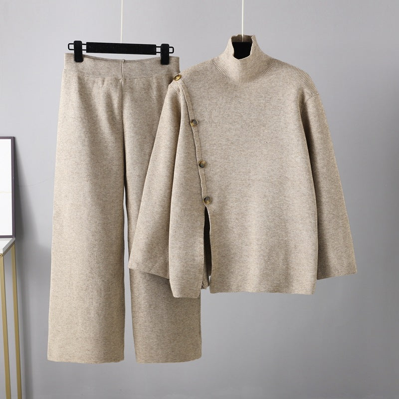 Levoire | Pull À Col Ronde Et Pantalons En Tricot Amples Khaki une taille