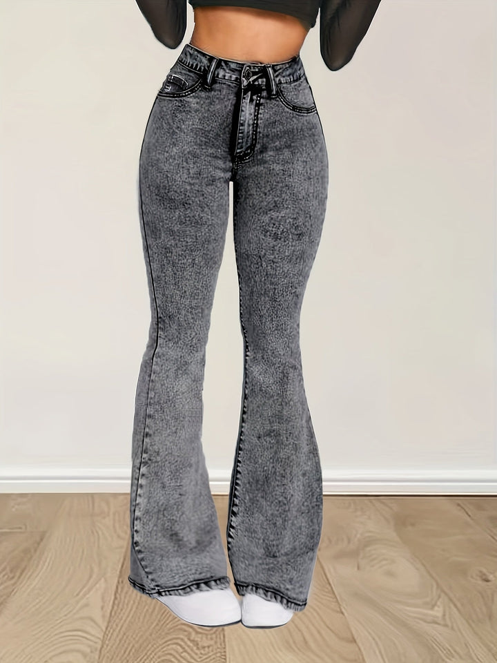Levoire | Jean En Denim Stretch Gris Avec Taille Haute Et Boutons