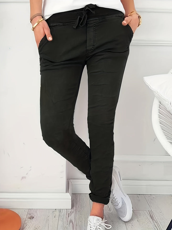 Levoire | Pantalon Uni De Couleur Avec Cordon Noir