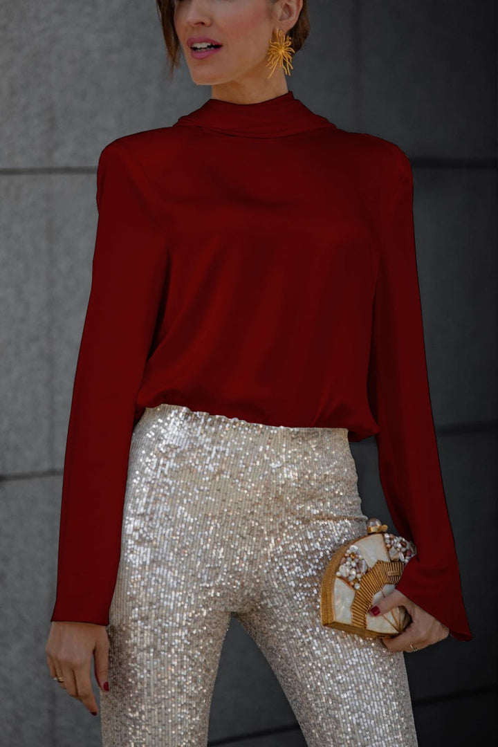 Levoire | Blouse À Col Cowl Sans Dos À Manches Longues Bordeaux