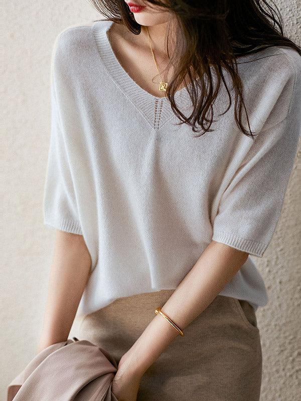 Levoire | Pull En Maille Avec Sensation Cachemire Et Décolleté En V Blanc