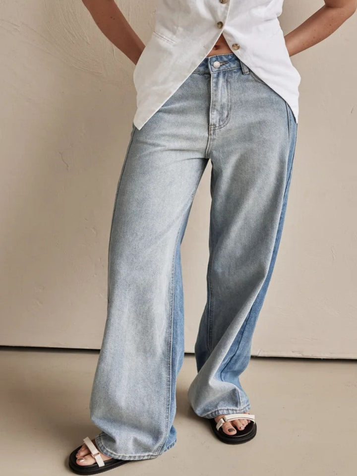 Levoire | Femme Contrast Coupe Droite Jeans Avec Poches