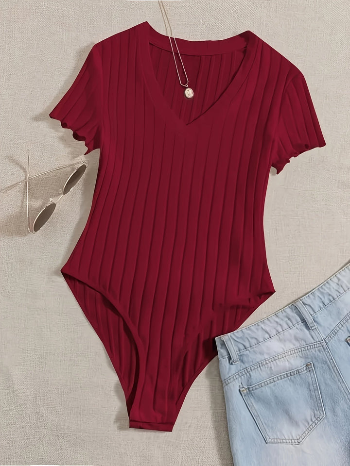 Levoire | Body Uni Avec Décolleté En V Rouge sombre-A