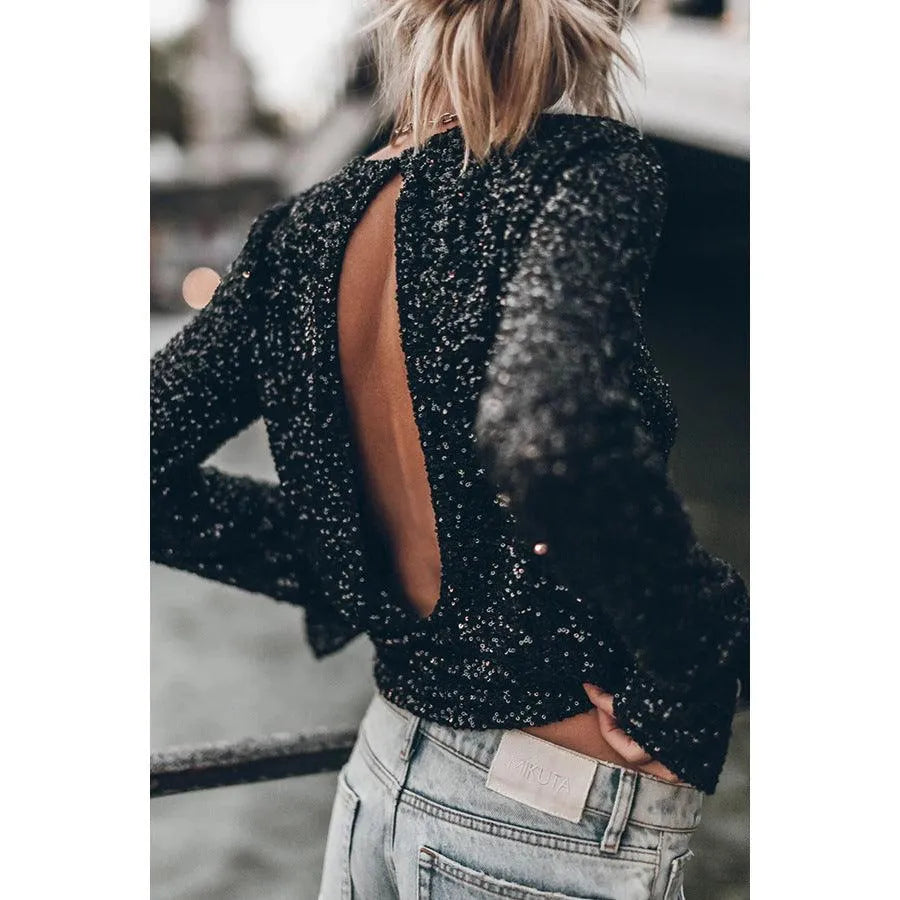 Levoire | Blouse à col rond en sequins à manches longues