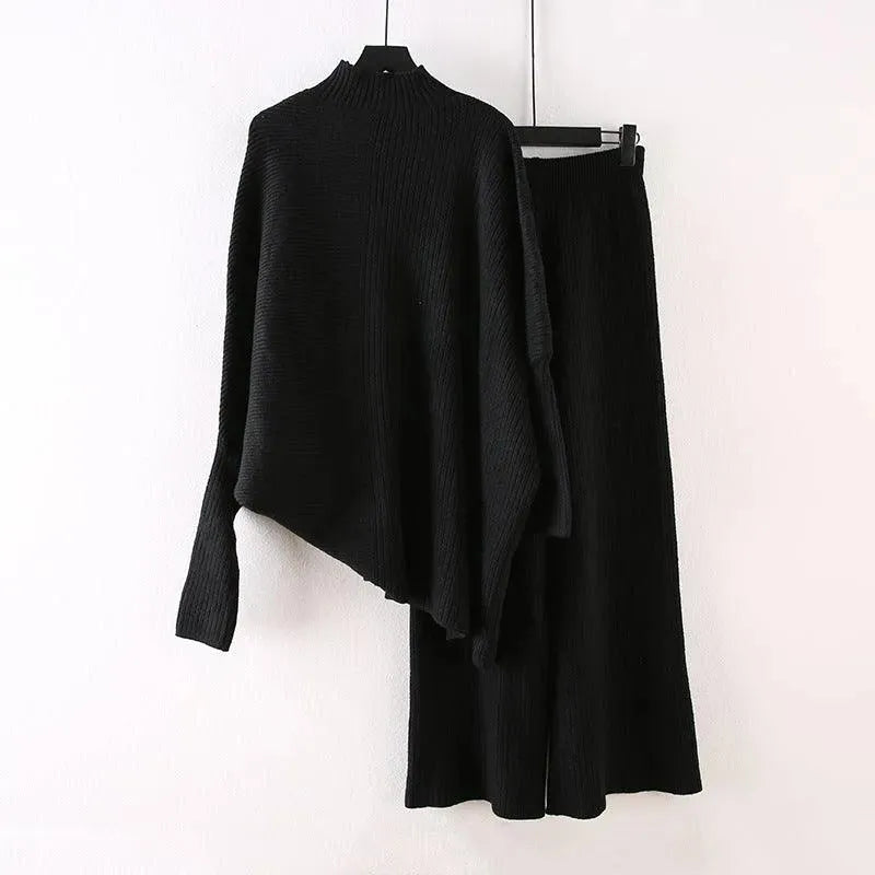 Levoire | Robe femme avec des pantalons larges coupés, taille haute tricot Noir Taille libre