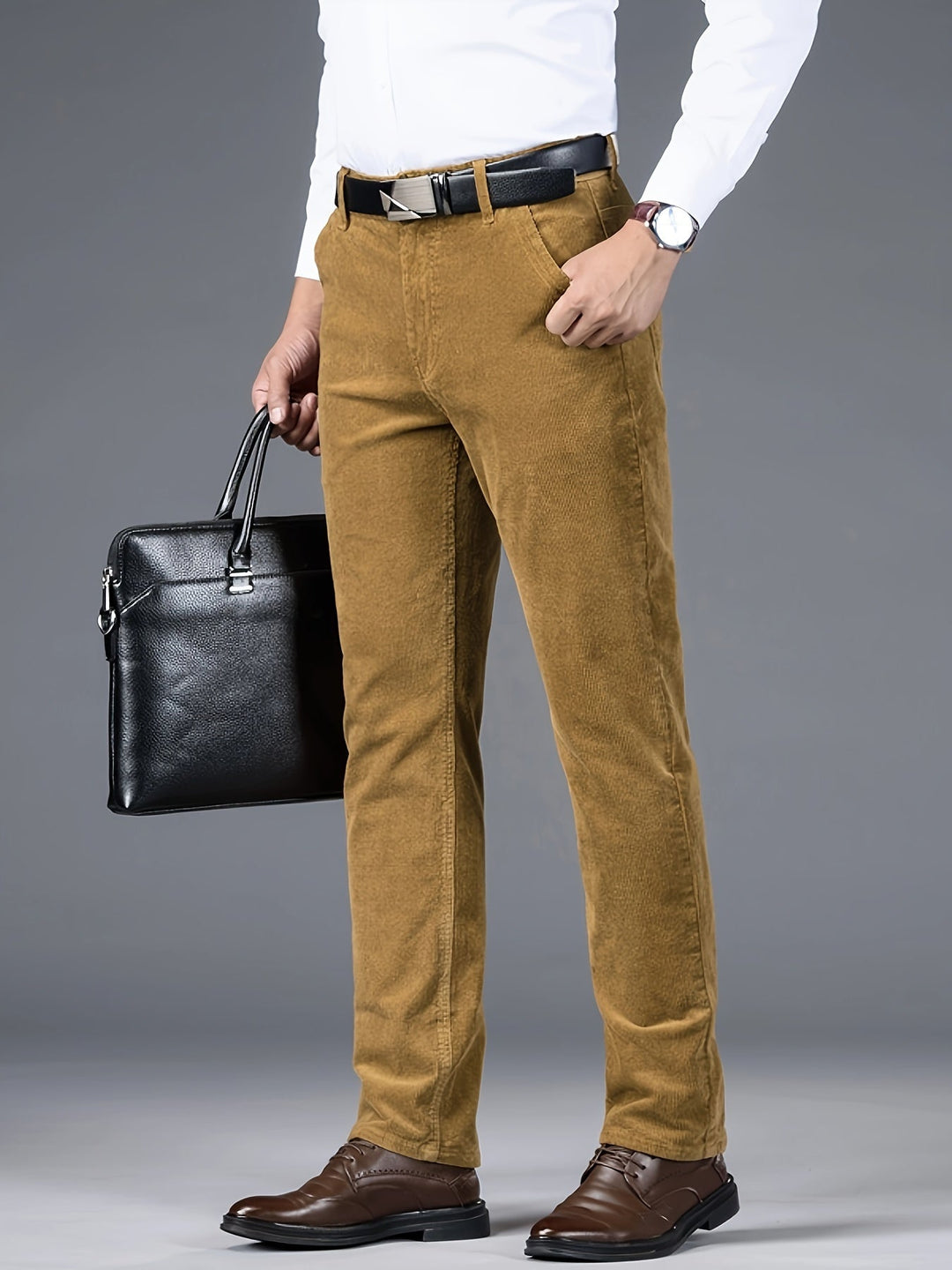 Levoire | Pantalons En Velours Côtelé Pour Hommes Avec Poches Khaki Couleur