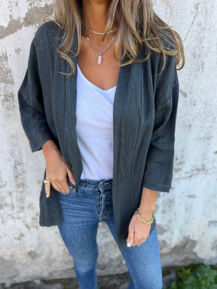 Levoire | Gilet En Lin Avec Volants Et Manches 3/4 Noir