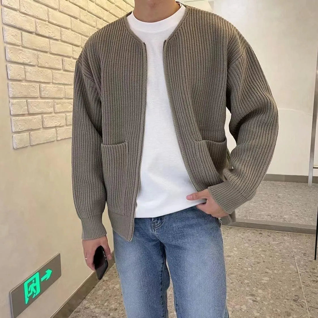 Levoire | Veste en tricot pour hommes avec fermeture éclair Khaki