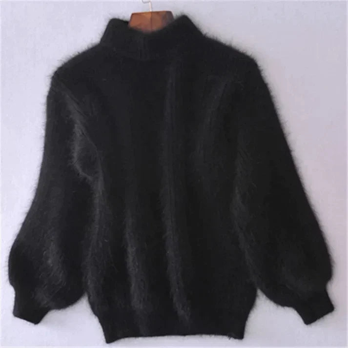 Levoire | Vintage Angora-pull Noir Une taille pour tous !