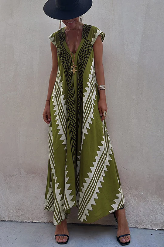 Levoire | Robe De Plage Maxi Avec Motif Ethnique Vert clair