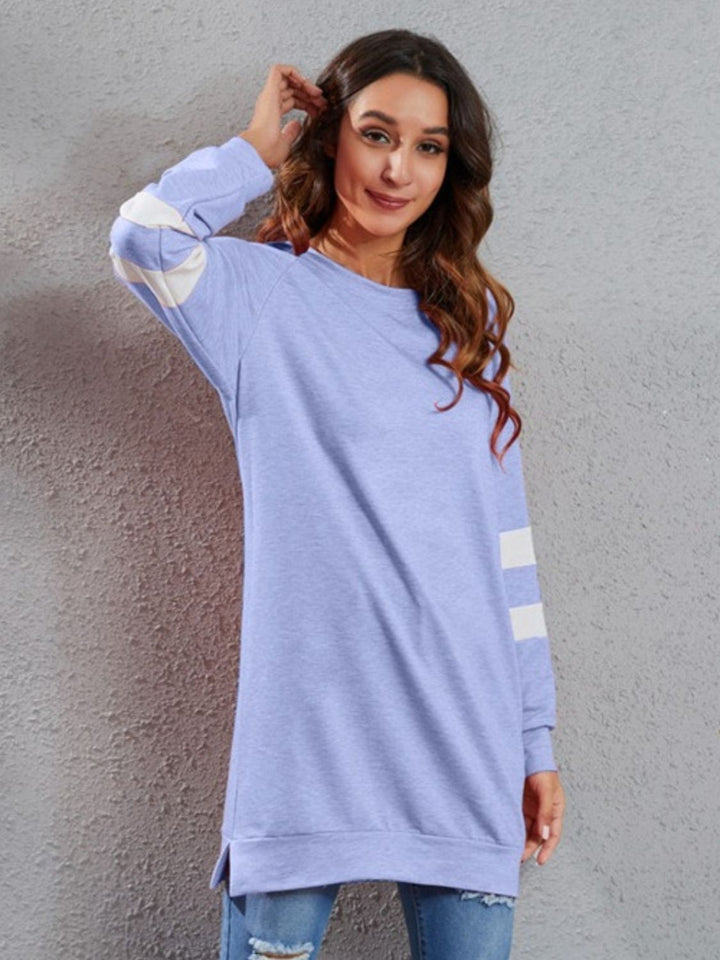 Levoire | Taille pleine t-shirt à rayures à col rond à manches longues