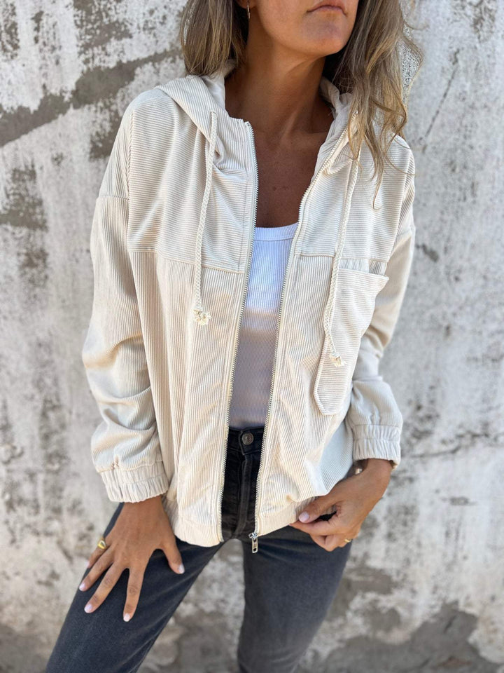 Levoire | Veste En Corduroy Élégante Avec Fermeture Éclair Blanc