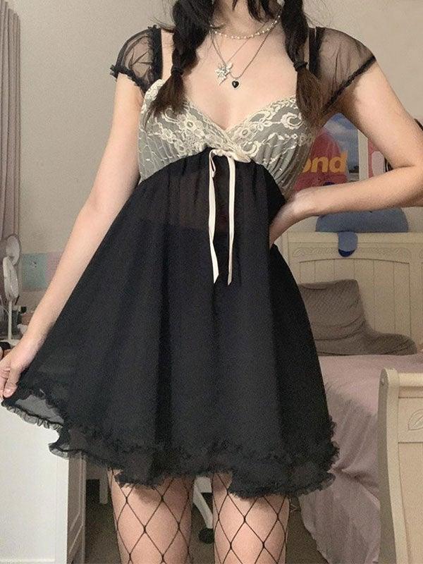 Levoire | Robe Mini En Maille Patchwork Fairy Y2K Noir
